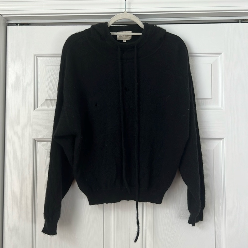 Loulou Studio Linosa Black 100% Cashmere Knit Hoodie Sweater Womens‎ XS -DEFECT